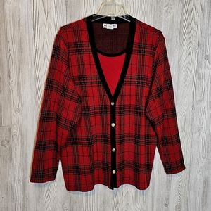 Eccobay Plaid Top Button Up Cardigan Sweater Red Academia Vintage